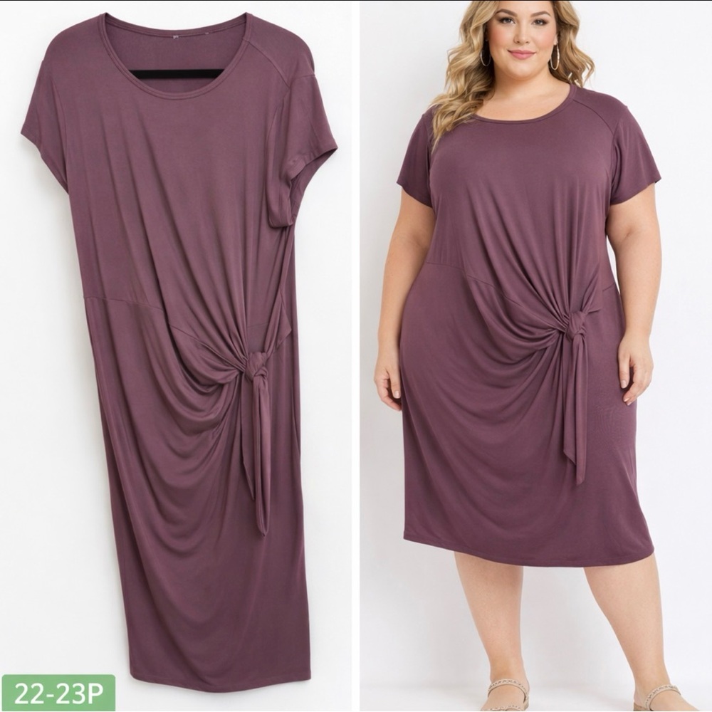 Plum Draped Knot Midi Dress – Size XL (Extra
